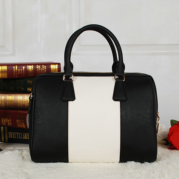 2014 Prada Saffiano Leather 32cm Two Handle Bag BL0823 black&white for sale